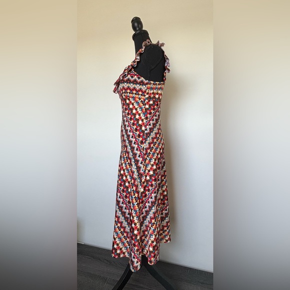 Vintage Midi Dress Hot Kiss Retro Psychedelic Heart Print With Ruffle Straps M - Picture 5 of 14